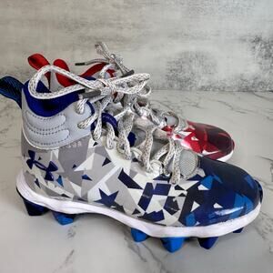 Under Armour Cleat Shoes Blue Red Kids Boys 11 Freedom Freedom Lace Up Abstract